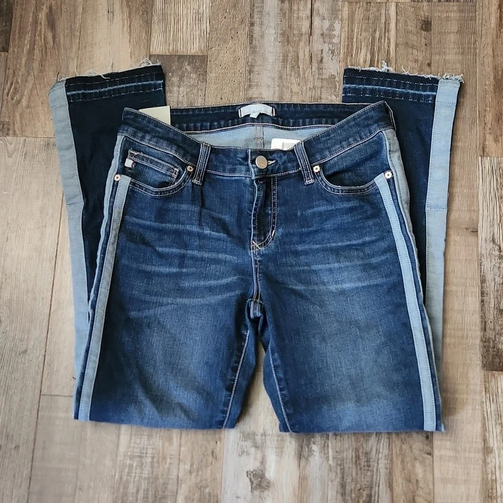 Dear John Raven‎ Womens 3 Snap Raw Hem Jeans Size 27 Zip Button Racing Stripe